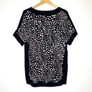 NWT Chico's Travelers Large 2 Tossed Dots Black White Red Block Top Short Sleeve